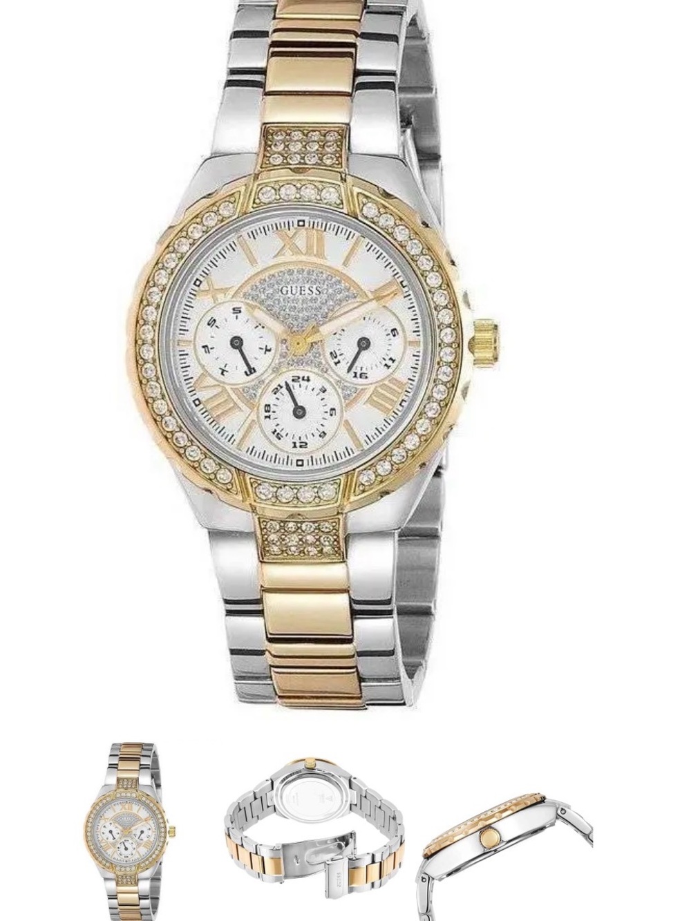 GUESS Women's Two-Tone Gold and Silver Crystal Accent Watch